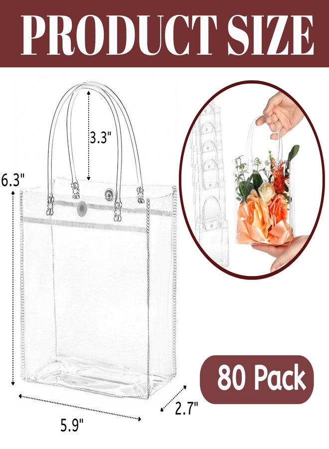 ZENFUN 80 Pack Clear Gift Bags with Handle Valentine's, Reusable Party Favor Bags, Plastic Gift Bags Transparent Gift Wrap Bags Bulk for Thanksgiving Christmas, Party Favor Wedding Shopping Retail(6.3 x 5.9 x 2.7 Inch) - Image 2